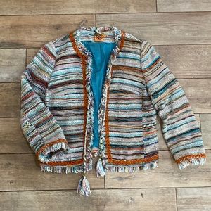 Tory Burch Abageil Yarn Knit Textured Tweed Jacket Size 10